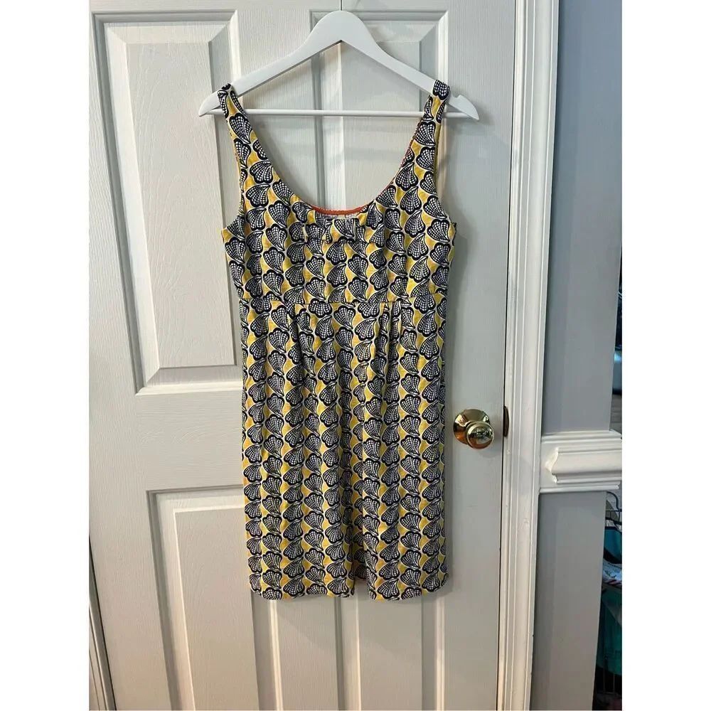 Boden Tafira Yellow & Blue Scallop Print Sleeveless Dress sz 6 EUC